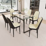 51" 6 person glass dining table set, kitchen set with black metal leg dining table and chairs, 13735012