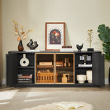 64-Inch Wavy TV Cabinet, Round Sideboard, Wooden Vertical Stripe Storage Cabinet, Aluminum Door W1162P309027