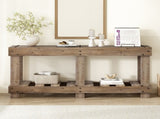 U_Style 62.9" Vintage Entryway Table - Fir Solid Wood with Natural Grain, 6 Reinforced Legs & 4.5" N711P289135O