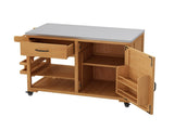 43.3" Outdoor Kitchen Island, Solid Fir Wood Grill with Stainless Steel Top, Rolling Bar N717P508001A