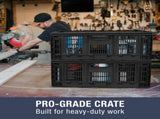 46L Pro-Grade Collapsible Storage Crate, Heavy Duty Storage Bin - Black 48684362