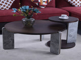 Modern Coffee Table with End Table Set, Durable walnut veneered MDF 83cm diameter Center Table with W2899P405895