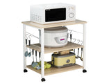 3-Tier Microwave Oven Rack with 10 Hooks 4 Wheels and X-Shaped Reinforcement on the Back Melamine 15317811