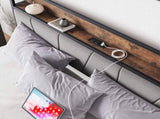 Queen Size Bed Frame, Storage Headboard with Charging Station, Solid and Stable, Noise Free, No Box 81172489