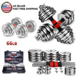 ZNTS Adjustable Dumbbell Set Home Gym Cast Iron Barbell Sets with Carry Box 66lbs Office Bedroom Workout 65548009