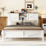 Farmhouse Platform Bed with Double Sliding Barn Door, Queen Size Rustic Wood Bed with
Charging WF317944AAK