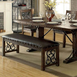 Traditional 1pc Bench Dining Room Leatherette Espresso Seat Rustic Walnut Finish Wooden Bench B011P246017