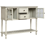 TREXM Sideboard Console Table with Bottom Shelf, Farmhouse Wood/Glass Buffet Storage Cabinet Living WF193444AAE