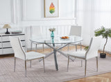 Chrome Dining Table with metal leg and glass,Modern Space Saving Kitchen Table for Living W234P311862