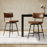 26''Retro Swivel Counter Stools Set of 2,Brown Counter Stools with iron Frame,PU Sponge N780P199991B