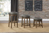 Round Swivel Counter Height Stools Set of 2, Gray Faux Leather 360-degree Swivel Seat Nailhead Trim B011P201572