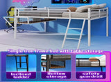 Full Size Metal Loft Bed with Built-in Desk & LED Light Strip, White Loft Bed Frame with Safety W1935P463341