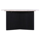 Luxurious Round Mable Topped Pedestal Coffee Table, Living Room Sofa Side Table, White/Black B011P216665