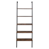 ZNTS Industrial Wall Mounted Bookcase 5-Tier Open Ladder Shelf Bookshelf with Metal Frame, 23.6" L x 18960257