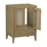 24" Bathroom Vanity without Sink, Base Only, Rattan Cabinet with Doors and Drawer, Solid Frame and WF297609AAD