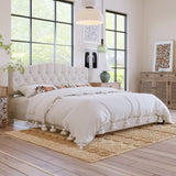 Upholstered Platform Bed with Saddle Curved Headboard and Diamond Tufted Details, King, Beige WF294420AAA