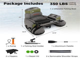 350lbs Inflatable Fishing Float Tube - 2 Air Chambers, Rod HolderFish Ruler, GreenGray 03732199