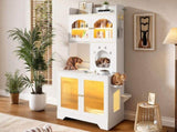 3-Tier Cat Litter Box Enclosure with Storage Cabinet, Hidden Cat Washroom Furniture with Fluted N704P490436K