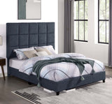 Queen Size Navy Blue Denim Squares Upholstered Platform Bed B108P160248