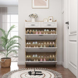 1250 White Oak Color shoe cabinet with 3 doors 2 drawers,large space for storage W1320P144273