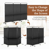 3-Panel Folding Divider with Lockable Wheels and 3 Metal Shelves Black 83574560