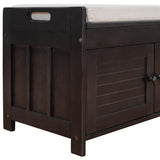 Storage Bench with 3 Shutter-shaped Doors, Shoe Bench with Removable Cushion and Hidden Storage 58461995