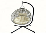 Foldable Hanging Egg Chair with Stand, HDPE Rattan Wicker Swing Chair with Cushion, Heavy Duty Frame 89290166