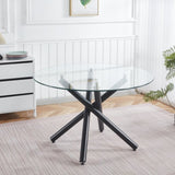Black Dining Table with metal leg and glass,Modern Space Saving Kitchen Table for Living W234P311866
