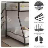 ZNTS Adam Twin Full Bunk Bed Metal Black with White Mesh Guard Rail for Kids and Adult, Low Profile and B083P170085