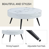 ZNTS 31.5" White Marble-Patterned MDF Round Coffee Table with black Metal Legs.Adjustable Feet,Coffee W1151P205775