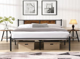 Full Size metal bedframe,Headboard with wood panel decoration,black W311P248422