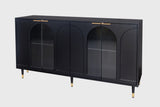 Accent Cabinet Black Lacquered Wooden Cabinet with 4 Glass Doors Sideboard Buffet Server Cabinet W1435133310