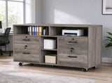 Wooden Filing Cabinet, 4 Drawers, Lami Grey Oak, P2 Particle Board with Embossed 66067826