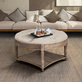 Large Round Waterproof Ottoman Coffee Table 2 Tier Oversized Button Tufted Ottoman with Wooden Shelf W1445P175897