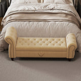 64.5" Bed Bench for Bed Room Nails Tufted Chaise of Lounge with Storage Velvet Upholstery Khaki W1097P202876