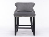 Furniture,Contemporary Velvet Upholstered Wing-Back Barstools with Button Tufted Decoration and 56021290
