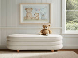 One Size Oval Channel Storage Bench with Wooden Ball Feet, Cream B035P600797