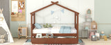 ZNTS Twin Size Wooden House Bed with Drawers, Walnut WF300799AAL