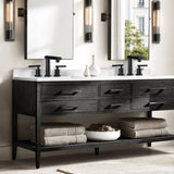 Matte Black Widespread Bathroom Faucet, Waterfall Bathroom Faucets for Sink 3 Hole, 2-Handles Modern T3177P277505