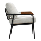 Modern Accent Chair with Natural Wood Armrests Black Metal Frame, Light Beige Upholstered Seat W2215P248476
