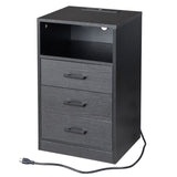 ZNTS FCH 40*35*65cm Particleboard Pasted Triamine Three Drawers With Socket With LED Light Bedside Table 01202304