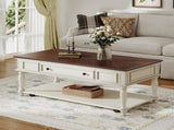 Farmhouse Coffee Table with One Drawer, Easy Assembly, Retro Movable Rectangular Cocktail Table with 77948560