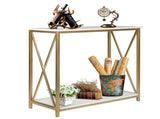 2-Tier Console Table, Gold Sofa Entry Table with White Top and Gold Metal Frame 58656376