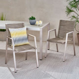 Outdoor Modern Aluminum Dining Chair with Rope Seat , Silver and Taupe 64679.00SIL