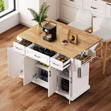 K&K 54inch Large Kitchen Island with Rubber Wood Drop Leaf, Embossed Texture Rolling Kitchen Cart on N707P195395W