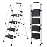 White four-step ladder, light folding four-step stool, wide anti-skid pedal and safety handle, W2717P239467