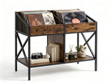 2-Tier Vinyl Record Storage Rack, Industrial Wood & Metal Record Display Stand with Anti-Tipping 67222313