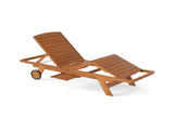 Solid Wood Outdoor Chaise Lounge, 4-Position Adjustable Backrest with Extendable Side Table 54669285