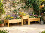 Set of 3 Natural Wooden Elevated Planter Boxes with Legs & Liner for Vegetables, Herbs & Flowers 36918685