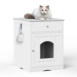 Wooden Pet House Cat Litter Box Enclosure with Drawer, Side Table, Indoor Pet Crate, Cat Home W80863135
